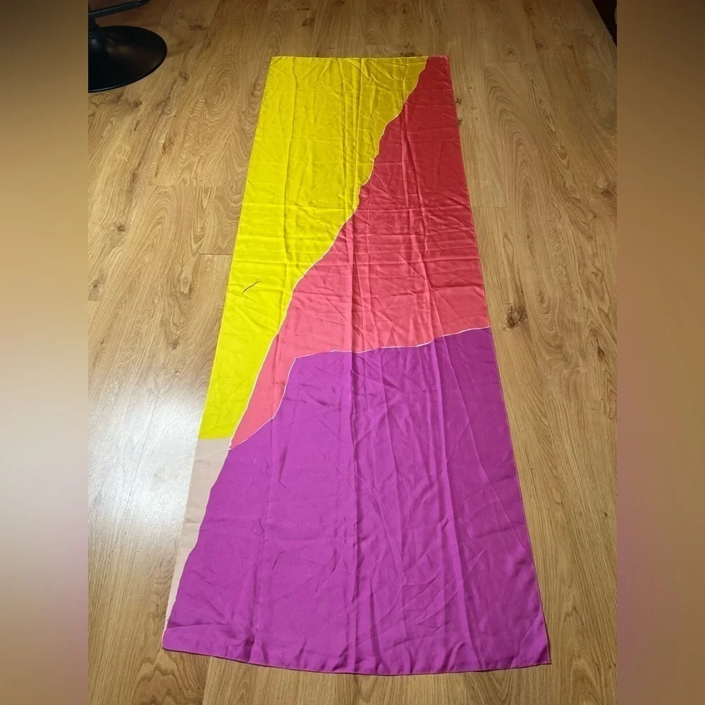 Large Long 100% Silk Geometric Shawl Scarf Wrap 70”x24”